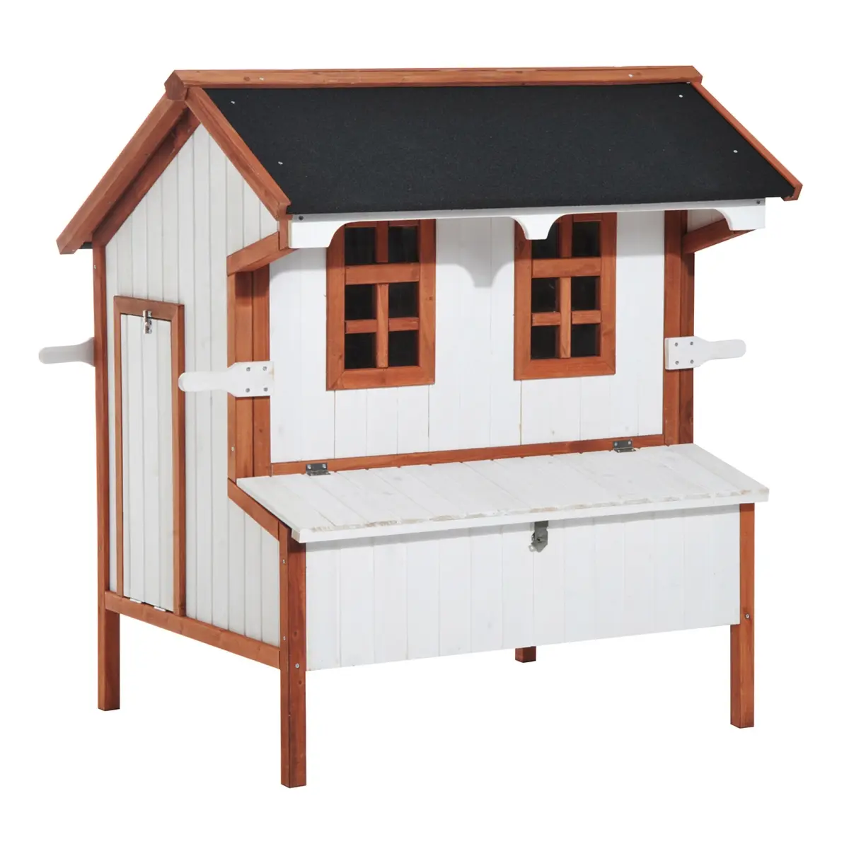PawHut 47 in. Compact Wood Chicken Coop - 47.25" L x 37.75" W x 48.5" H Wooden Rabbit Hutch, Raised Poultry Pen with Double Door, Nesting Box, Carry Handles, Glass Windows, Nitro Lacquer, Easy to Install, 27 lbs Portable White Backyard Cage
