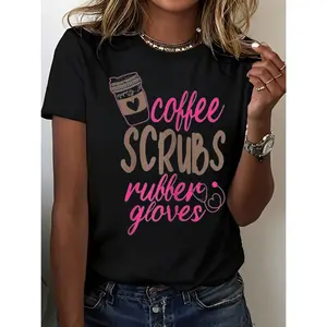 Streetwear Aesthetic 100% Premium Cotton 2026 NewScrub Medical Patient Coffee Scrubs And Rubber Gloves T-Shirt Print Cotton Women T Shirt, Short Sleeve Round Neck Casual Top For Summer & Spring, Women's ClothinMinimalist Aesthetic - Everyday Comfort Shirt