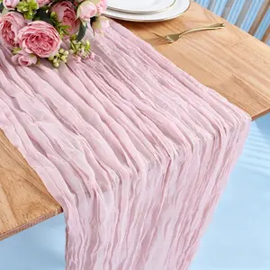 1pc Gauze Cheesecloth Table Runner Bohemian Voile Transparent Tablecloth for Dining Decor Wrinkled Texture Runner for Wedding Backdrop Birthday Party Mother's Day Table Ornament Multiple Colors Available