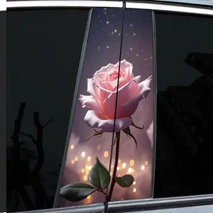 2-Piece Super Pretty Pink Rose Decal - High Gloss - Waterproof and Scratch Resistant - PVC - Sticker - Universal Car Sticker - Self Adhesive Suitable for -b-Rods - Doorposts, etc. - Ideal for Vehicles - Wall and Window Glass Decorations -