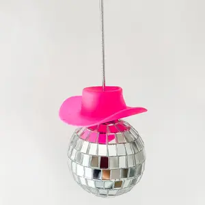 Cowboy Hat Disco Ball Car Charm MirrorBall - Fun and Colorful Car Accessory, 2 Inch Diameter, Ideal for Car Decor