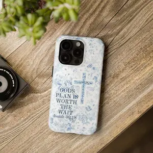 for iPhone 13 Christian Phone Case - God's Plan And Cross Design  Vintage Floral And Pastel Blue Aesthetic Phone Cover,   Compatible With IPhone 17 Pro Max 16 Plus 15 14 13 12