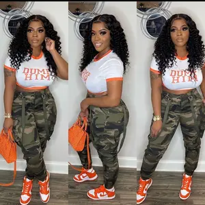 Women's Oversized Camo Cargo Pants Jogger Trousers Workout Sweatpants Camouflage Army Fatigue with Pockets