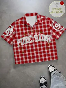 Men's Short Sleeve Open Front Shirt Print, Casual Button Up, American Street Vintage Vibe Style, Summer Trendy Men's Clothing, Casual Vacation Wear Menswear
