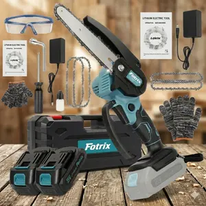 Mini chainsaw, 21V cordless 6-inch handheld electric chainsaw with two lithium batteries, lightweight battery-powered model with safety lock for pruning trees and cutting wood—an ideal gift for fathers, dads, husbands, and men.