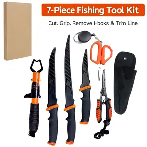 7PCS fishing accessories Fishing Tools Kit with Fishing Pliers, Fish Lip Gripper, Fillet Knife & Scissors, Portable Fishing Gear Set for bass fishing National Fishing Week Spring Fishing Season Father's Day Fishing Gift, Fishing Equipment fathersdaygift