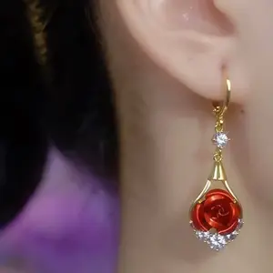 Rose Drop Earrings 14K Gold Plated Sparkling Crystal Tassel Design, Chic Elegant Fashion Jewelry Water Drop Earrings for Women【mothers day gift ideas】