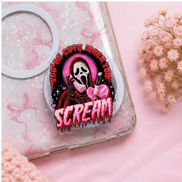 Spooky Aesthetic Phone Grip, 2D Acrylic Phone Stand Holder, Funny Horror Movie Theme Phone Socket for Smartphone, Trendy Durable Accessory