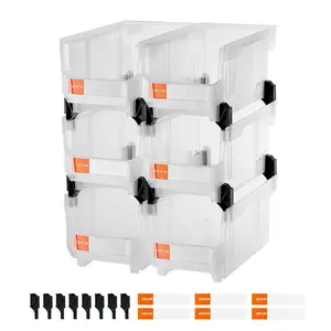 【Spotlight Day】VEVOR Plastic Stackable Storage Bins, , 14.8 x 8.5 x 7.1 inch (6 Pack), Plastic Containers for Organizing & Storage Bins for Closet, Garage, Small Parts, Office Supplies, Other Accessories, Transparent
