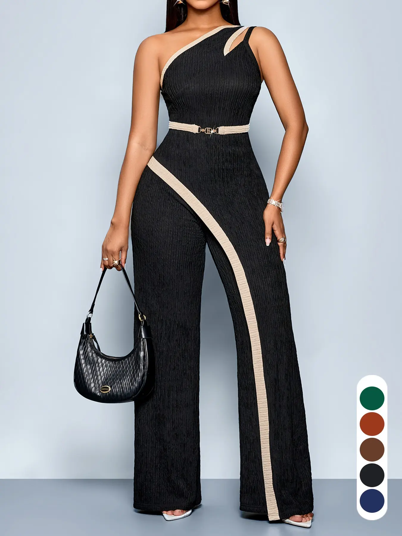 Women's Elegant Sleeveless Colorblock High Waist Wide-Leg Jumpsuit, Fashionable Slim-Fitting Casual Summer Jumpsuit
