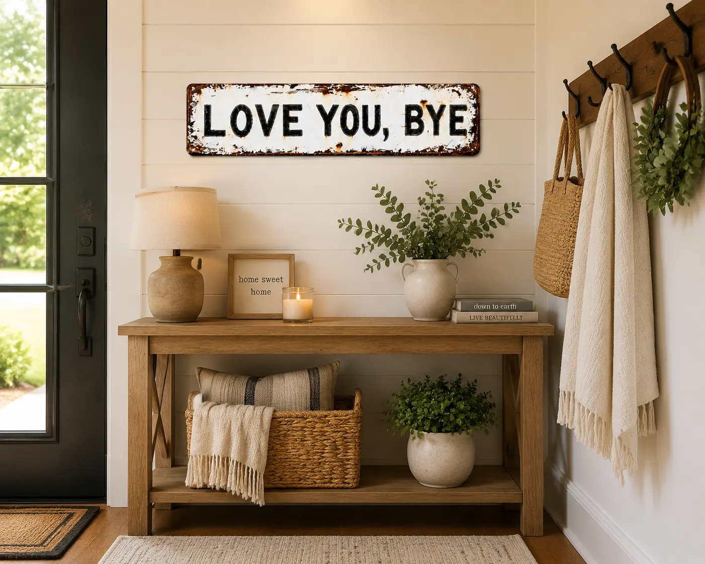 "Love You, Bye" Lightweight Decorative Aluminum Metal Sign - Funny Vintage Farmhouse Home Decor Plaque, Couple Gift Hanging Sign for Entryway, Front Door, 4x16 in