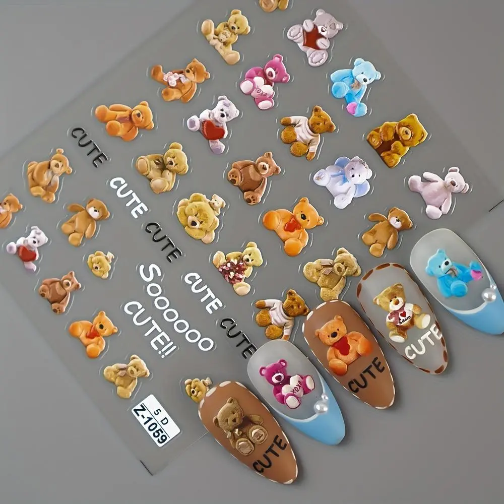 5D Embossed Nail Stickers, 3D Self-Adhesive Acrylic Decals with Cute Cartoon Characters for DIY Manicure Art, Cartoon Character, Sticker Sheets, Nail Decoration, Accent Gel Nail Art Stickers & Decals