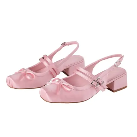 AMINUGAL Women's Elegant Mary Janes Shoes - Satin Fabric Chunky Heel Ballet-Style Pumps, Square Toe, Sweet Bowknot, Slingback Party Shoes for Women