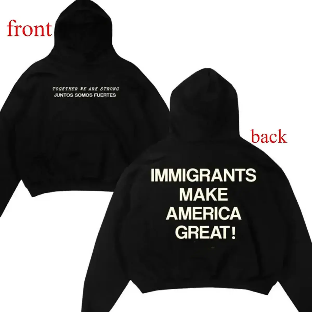 Immigrants Make America Great T-Shirt Hoodie Bilingual Together We Are Strong Social Justice Equality Streetwear Vintage Graphic Made In USA For Women For Men [LunarLoop 180G/230G 100% cotton short-sleeve/hoodie, soft and comfortable]