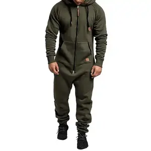 MensFleeceLinedHoodedJumpsuitFullZipOnesieRompersOverallsJoggingSuitTracksuitwithPockets