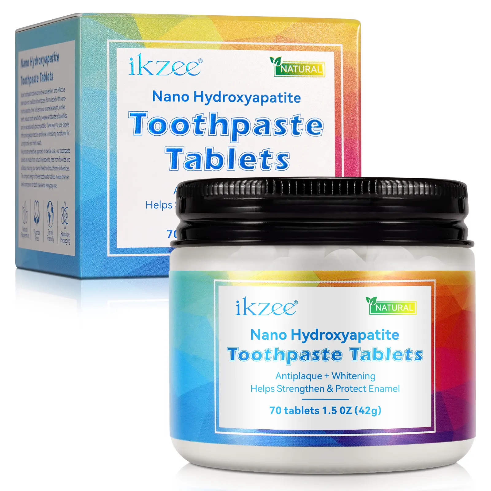 [NEW]Nano Hydroxyapatite Toothpaste Tablets - 5% nHAp Antiplaque & Whitening Tablets for Enamel Strengthening & Sensitivity Relief*, Natural Peppermint, Fluoride-Free, Zero Waste, 70 Tablets, Travel-Friendly