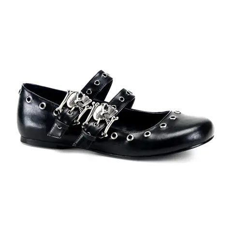 Demonia Daisy-03 Women's Black Vegan Leather Casual Flats, Gothic Chic All-Seasons Everyday Wear Footwear, Bold Dark Aesthetic Ballet Shoes
