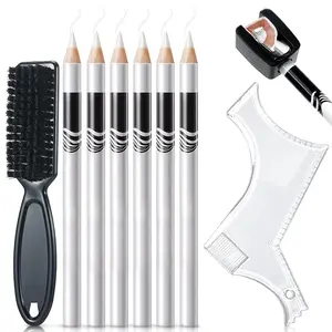 8 Pieces White Barber Pencil Set Edge Hairline Razor Trace Pencils Beard Guide Beard Hairline Outliner and Beard Shaping Pencils(6pcs Barber Pencils with Built-in Sharpener,Brush and Ruler)