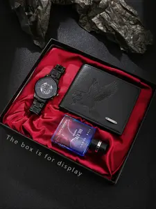 Men's Watch Set, Cool Analog Quartz Wristwatch, Eagle Print Wallet, Blue Perfume, Fashionable Gift for Urban Men