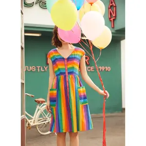 ModCloth More Is More Rainbow Stripe Dress 100% Cotton (XS-4X) Striped Button Front