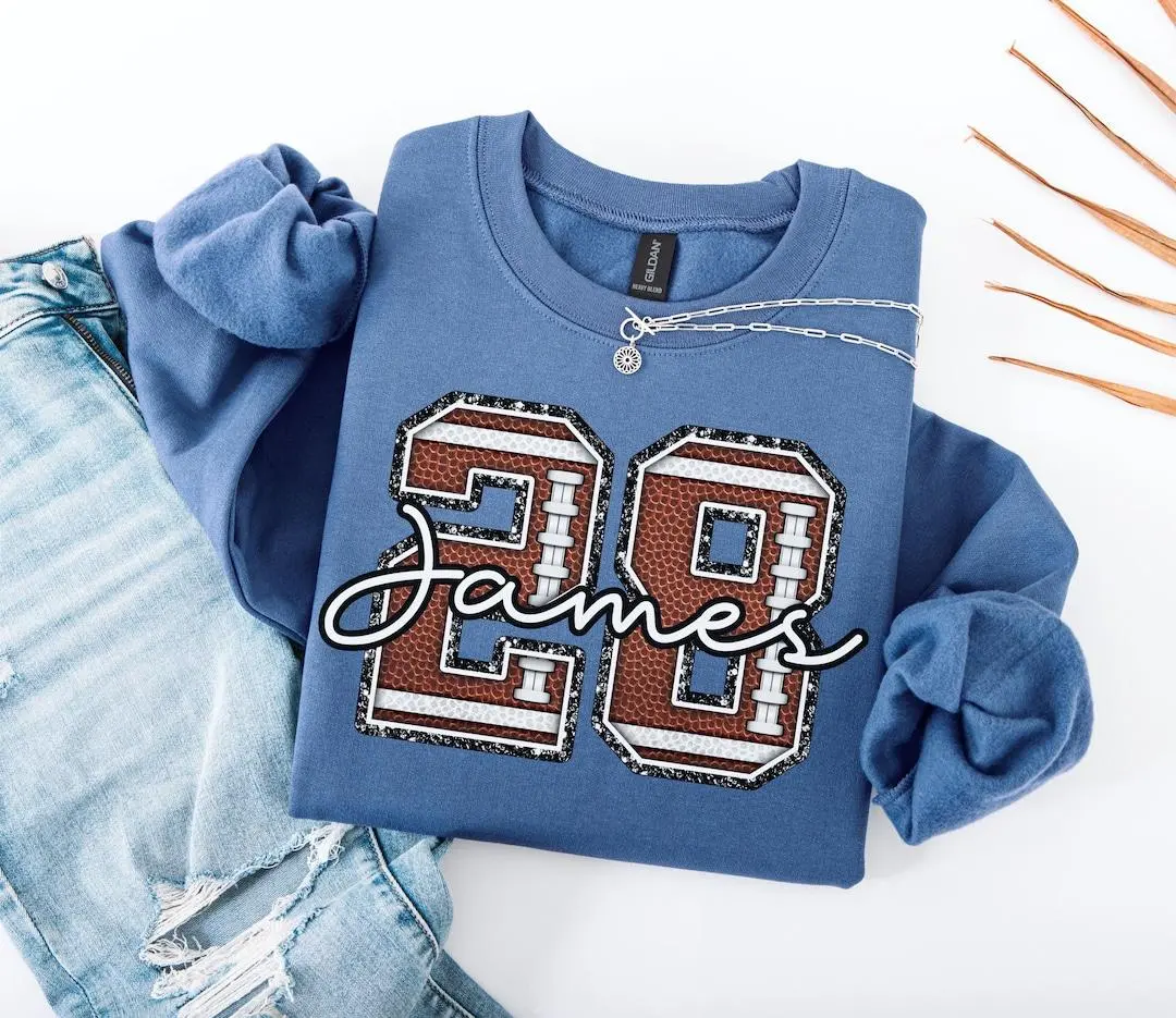 Personalized Football Number Sweatshirt, Custom Football Mom Crewneck, Football Fan Pullover, Game Day Name Gift