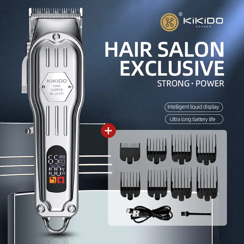 KiKiDO Hair Salon Exclusive Clipper Strong Power Cordless Rechargeable for Men Women Children Home & Barber Use Digital LCD Display Ultra Long Battery Life Precision Guide Combs Set