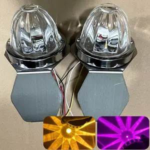 2Pcs glass watermelon lights turn signals with stainless steel brackets, featuring dual-color purple/yellow LED watermelon lights turn signals.