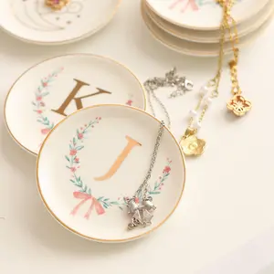 BOOVO HOME Ceramic Letter Pattern Ring Plate Jewelry Display Stand Storage Tray