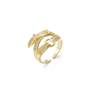 Belt-Shape Gold Open Band Ring, Adjustable Belt Rings, Gold-Coated Costume Jewelry Accessory, Gold-Coated Rings