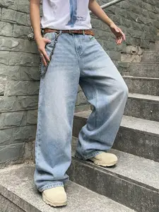 Men's Vintage Washed Loose Fit Wide Leg Jeans Pants, Menswear Long Y2K Street Style Denim Jeans, Perfect Gift for Boyfriend & Husband