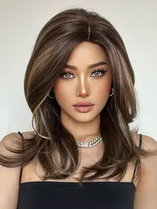 18 Inch Ombre High Temperature Fiber Long Straight Hair Wig, Full Head Set, Natural Look, Suitable for Women, Versatile Style, Silky Straight Wig, Synthetic Material Wigs