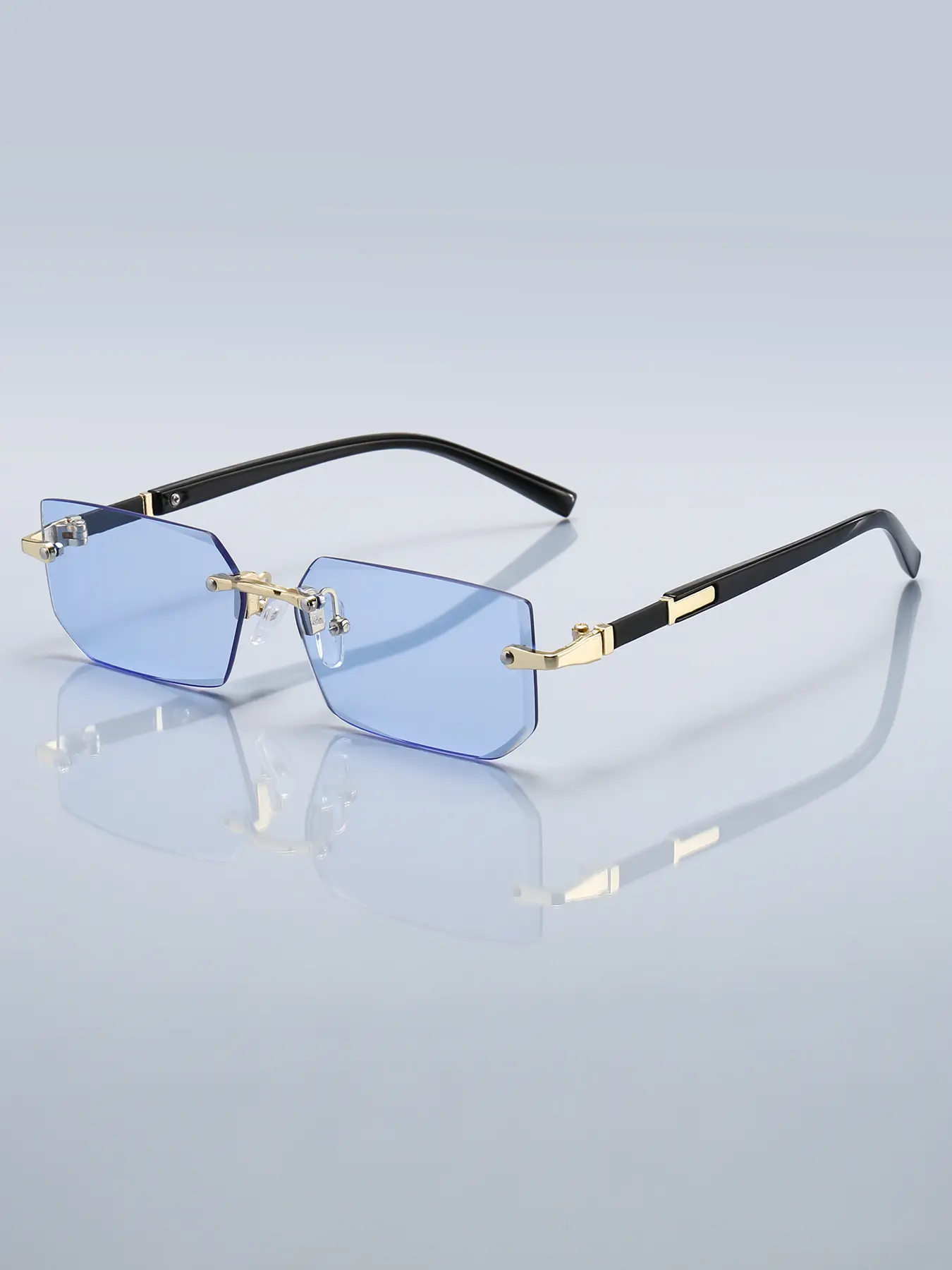 frameless square gradient modern sunglasses, Stylish sunglasses, men's and women's colored lens metal version, multiple color choices, metal mirror legs enhance durability