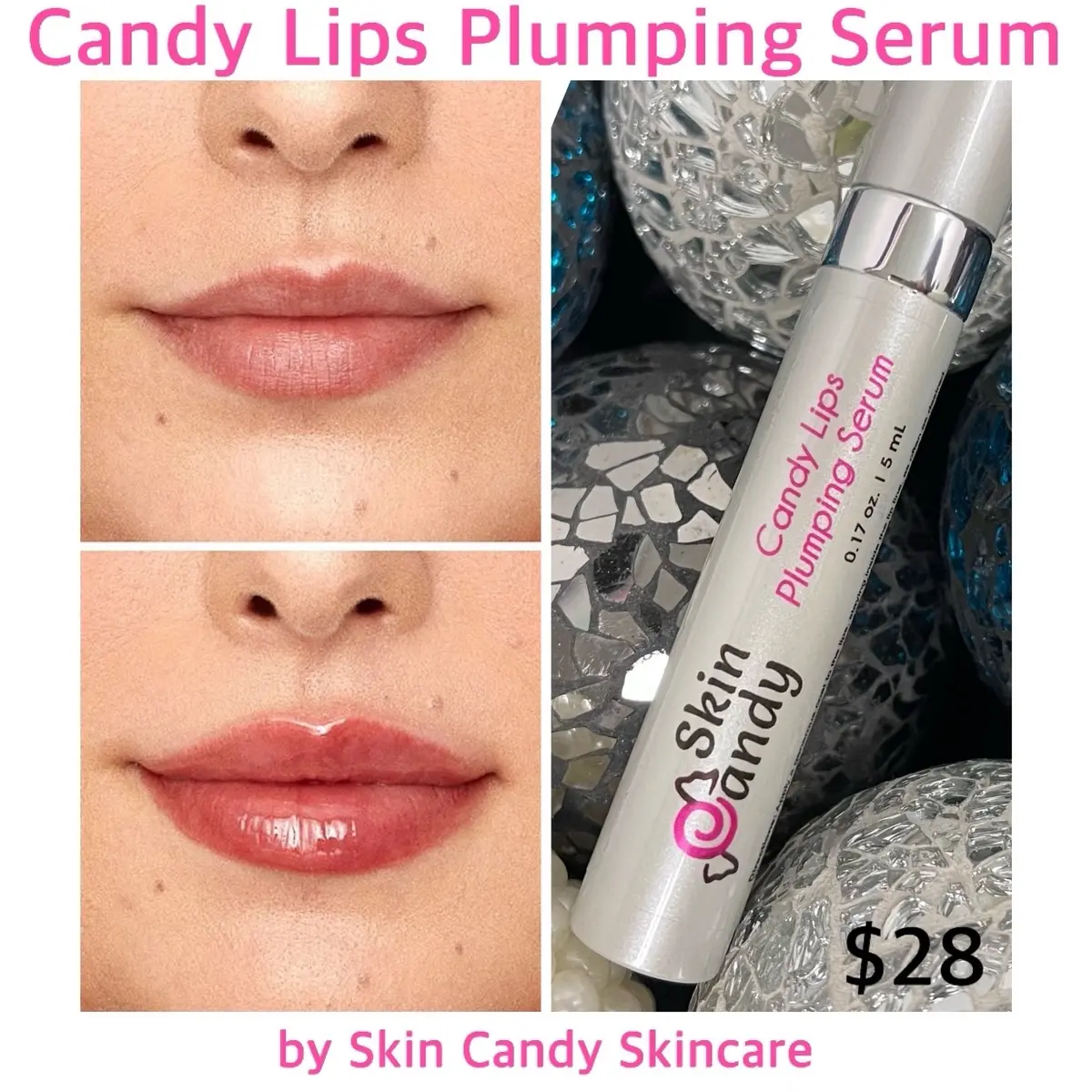 Skin Candy Lip Plumping Serum Gloss - Skincare Lipgloss Hydrating Moisturizing Glossy