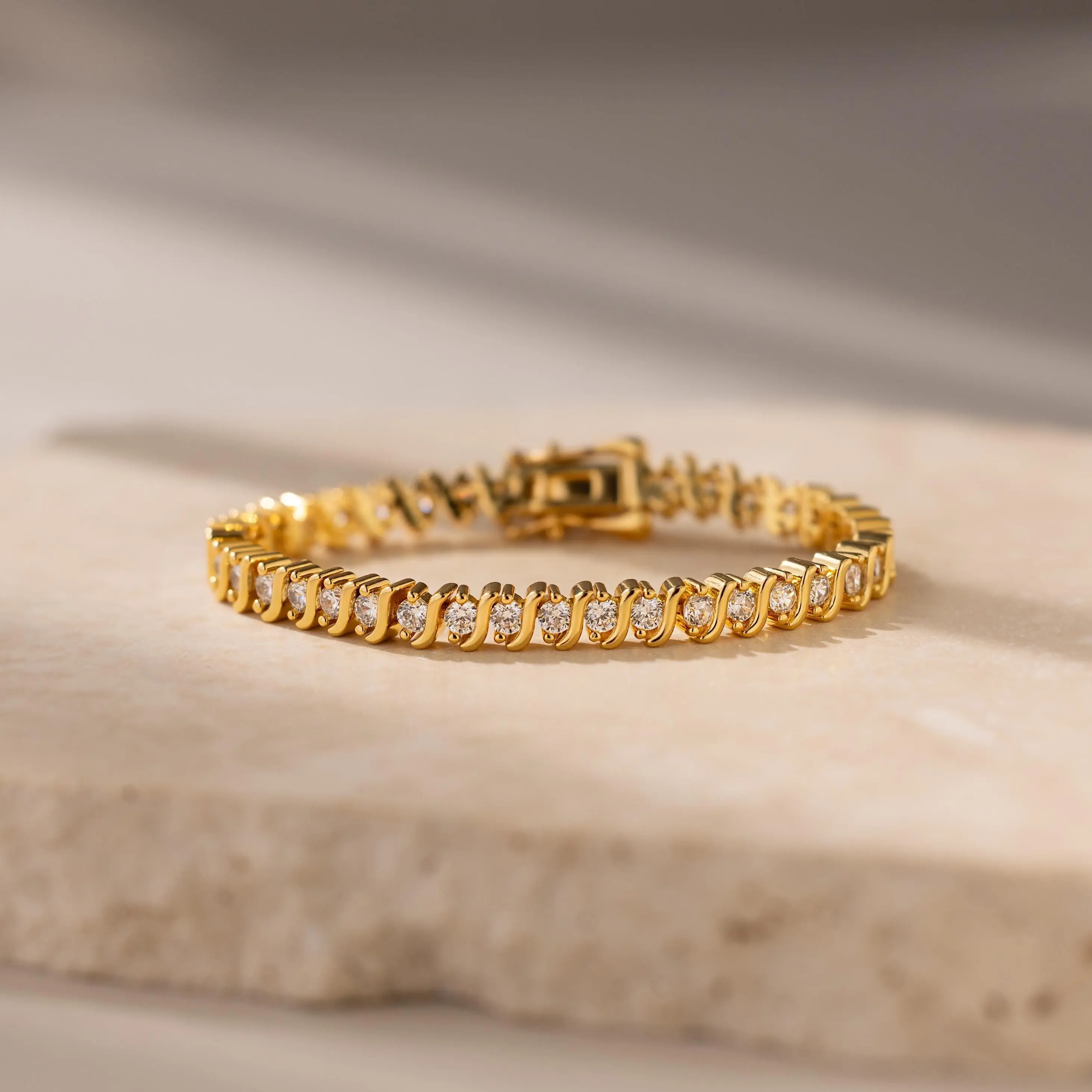 S-Link Diamond Tennis Bracelet by Caitlyn Minimalist - Vintage Style Diamond Link Bracelet - Crystal Jewelry - Anniversary Gift for Her