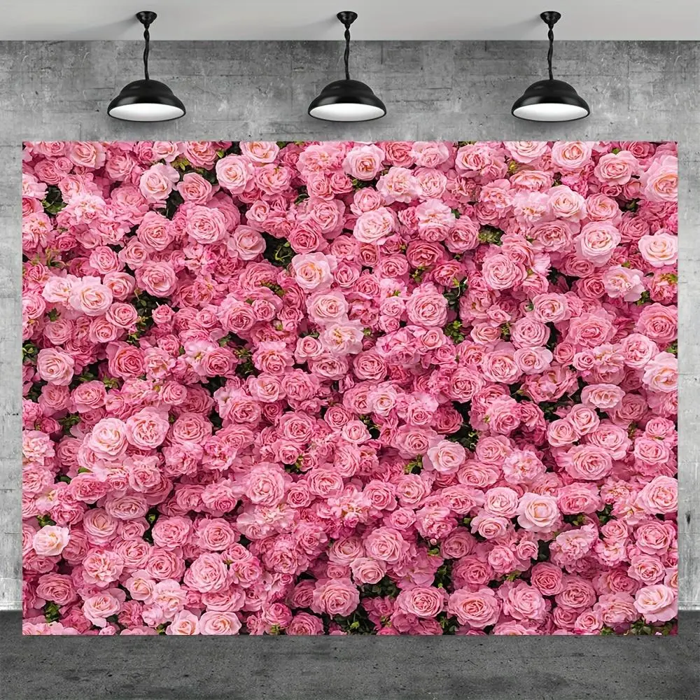 Reusable Polyester Pink Rose Wall Hanging Backdrop Banner - 1-Piece Party Background Decoration for Valentine's Day Weddings, Birthday Party Home Decor Supplies