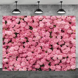 1pc, Valentine'S Day Theme Background Pink Rose Wall Wedding Backdrop Polyester for Hanging Home Decoration