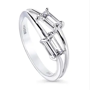 BERRICLE Sterling Silver Bypass 2-Stone Promise Rings Split Shank Ring for Her, Cubic Zirconia CZ