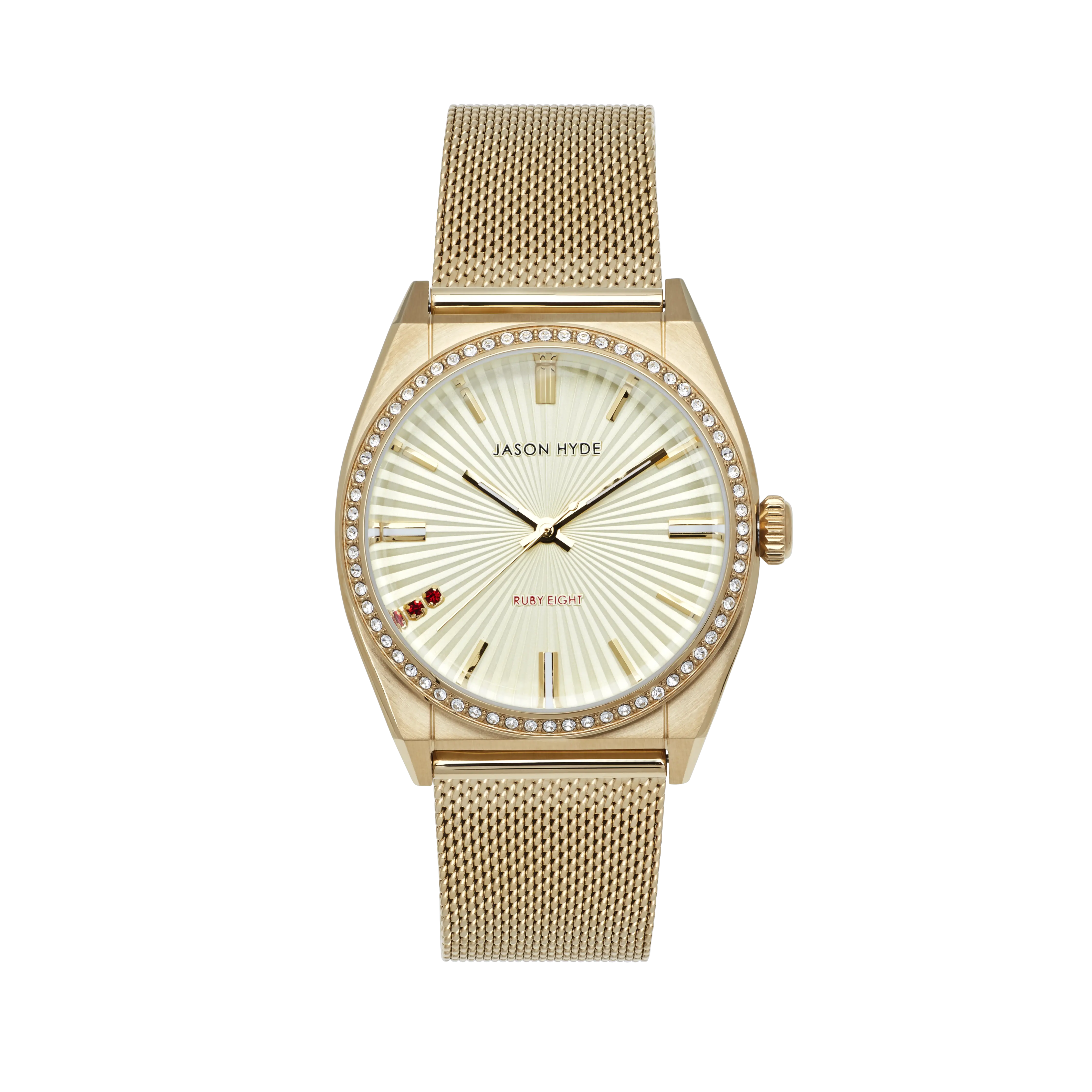 #RUBY-EIGHT | 36MM WATCH YELLOW GOLD SUNRAY DIAL - MESH STRAP