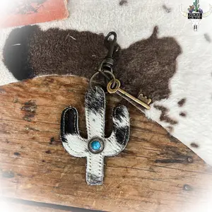 Cowhide Cactus Keychain