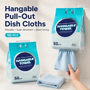 Bulk Pack 50 Pcs Hangable Disposable Towels, Reusable Microfiber Cleaning Cloths for Kitchen, Washable Dishcloths for Sink Countertop, Ultra-Absorbent & Dry/Wet Dual-Use Rags for Home Cleaning