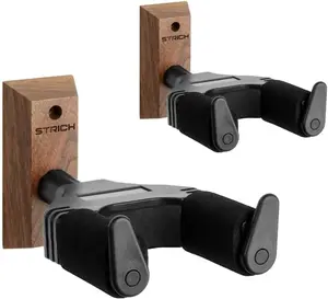 STRICH Guitar Wall Mount,Walnut Base Guitar Hanger,U-Shaped Guitar Wall Hanger Mount with Screws,Auto Lock Guitar Holder Hook Stand for Acoustic, Electric Guitar, Banjo, Bass(2-Pack) outdoorfun