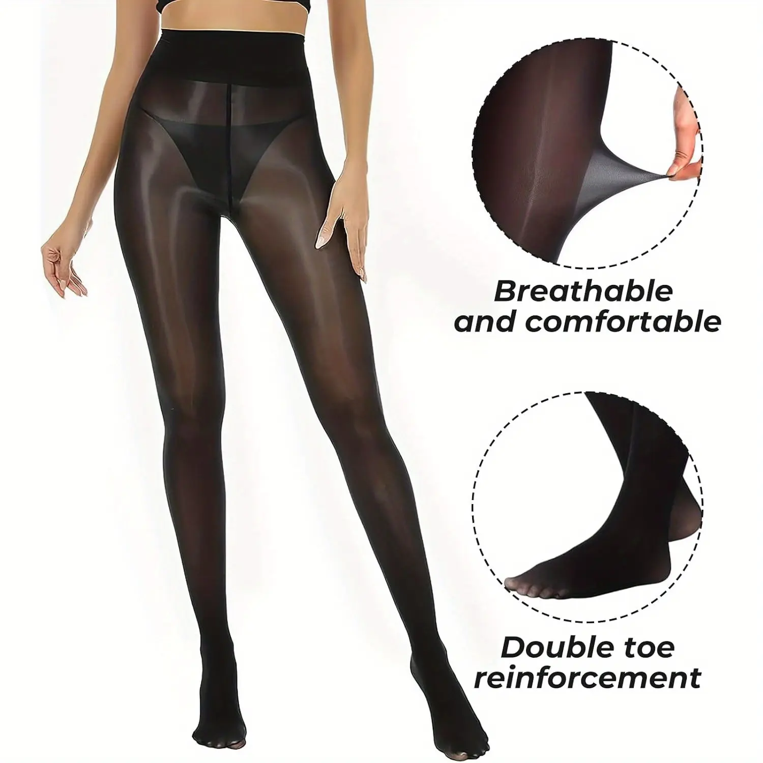 Women's Shiny Leggings, Glossy Oil-Shine Tights, High-Waisted Ultra-Shiny Sheer Oil-Shine Shaping Tights Black Womenswear thigh highs fleece lined tights