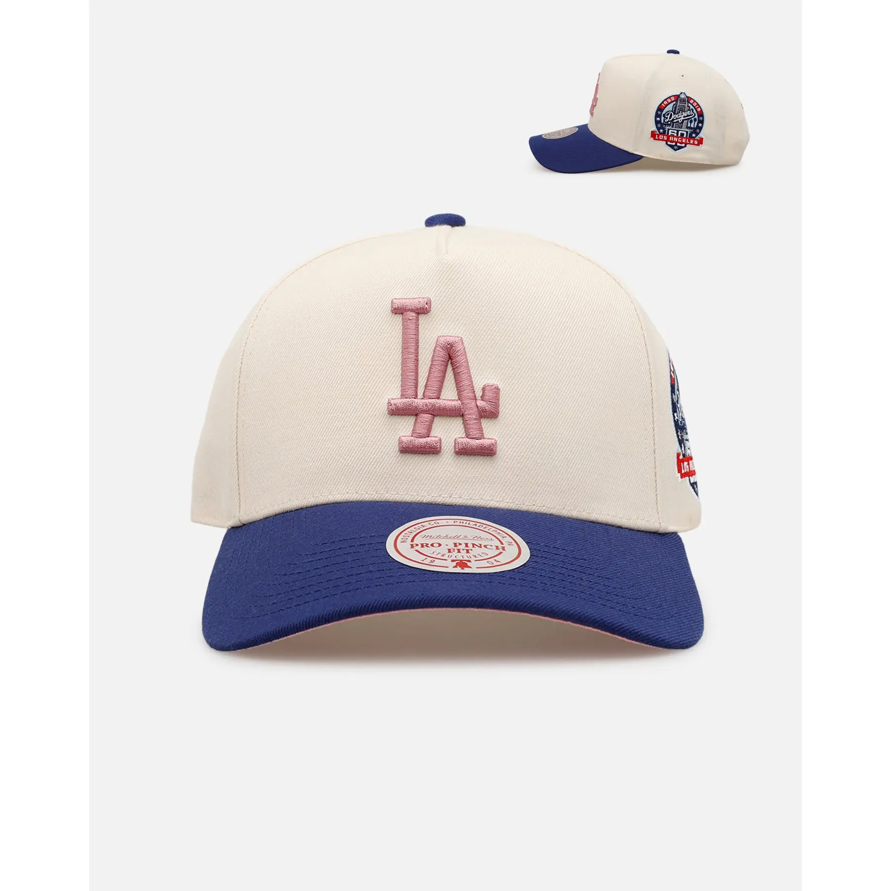 Mitchell & Ness Los Angeles Dodgers 'Pink Team Logo' Pro Pinch Snapback Off White