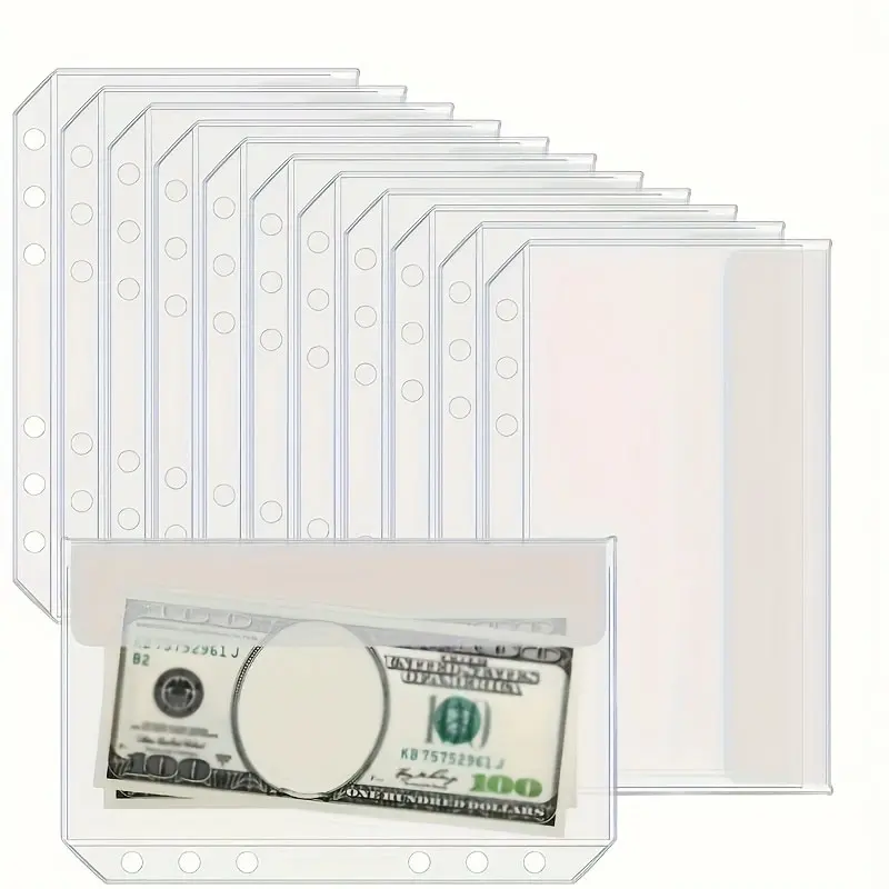 12/24PCS Transparent PVC A6 Ring Binder Pockets - Office Stationery Supplies, Zipperless Budget Envelopes for Cash Systems, 6-Ring Binder Wallet, Savings Challenge Folder with Multiple Compartments, Savings Tracker Organizer