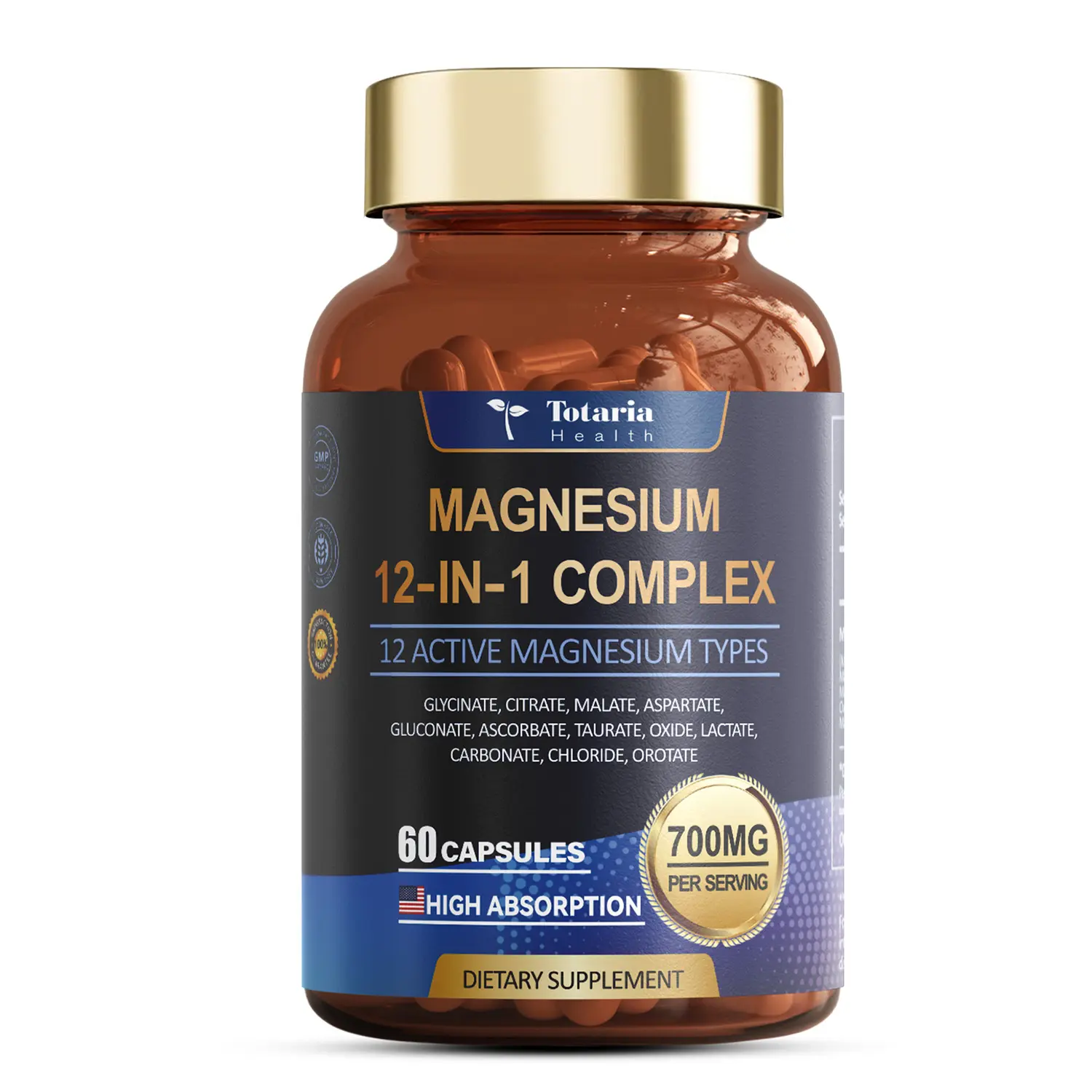 Buy 1 Get 1 FREE -Totaria 60 Vegan Capsules 12-in-1 Magnesium Complex 700mg for Muscle Heart & Relaxation Support & Better sleep- High Absorbable Blend of 12 Chelates -Dietary Supplement