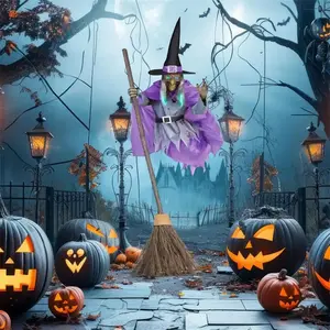 Halloween Flying Witch Decoration with Scary Sound - Outdoor Scary Animatronics Props for Halloween