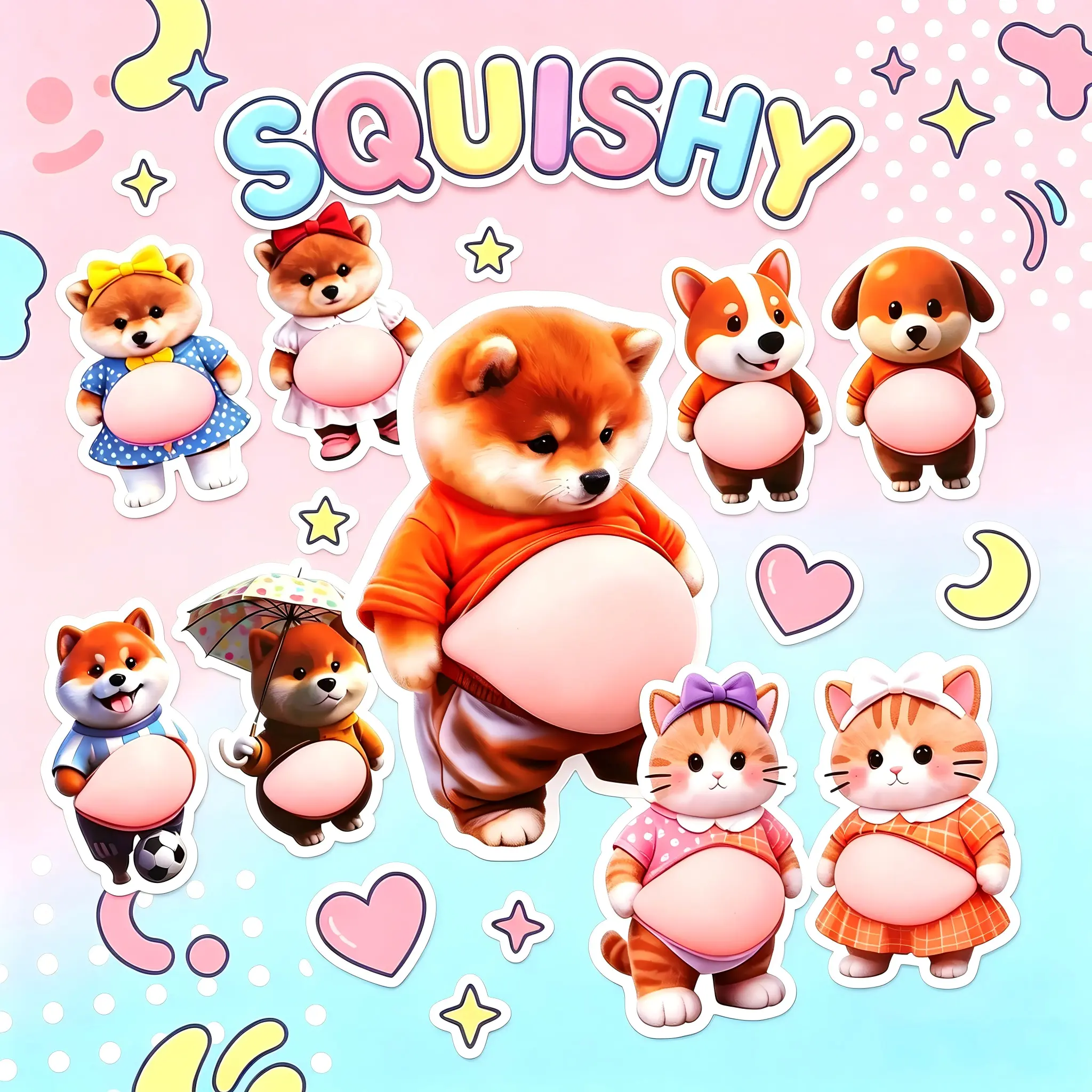 12 Pieces Silicone 3D Animal Puppy Stickers - Cute Big Belly Dog Decorative Stickers, Multi-Surface Home Decor Accessories, Phone Case Protector, Stress Relief Gift Idea