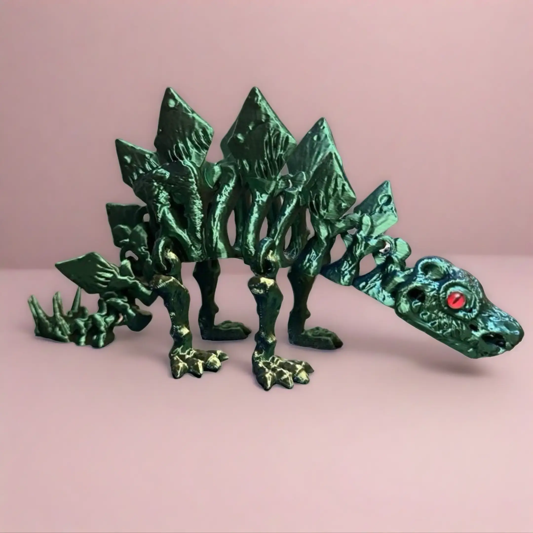 3D Printing Plastic Dinosaur Skeleton Collectible Figurine - Green with Red Eyes, Home Decor Statue, Decor Accessories, Figurines & Miniatures, Ideal Gift