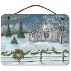 Courtside Market White Christmas Barn 12x16 Hanging Sign