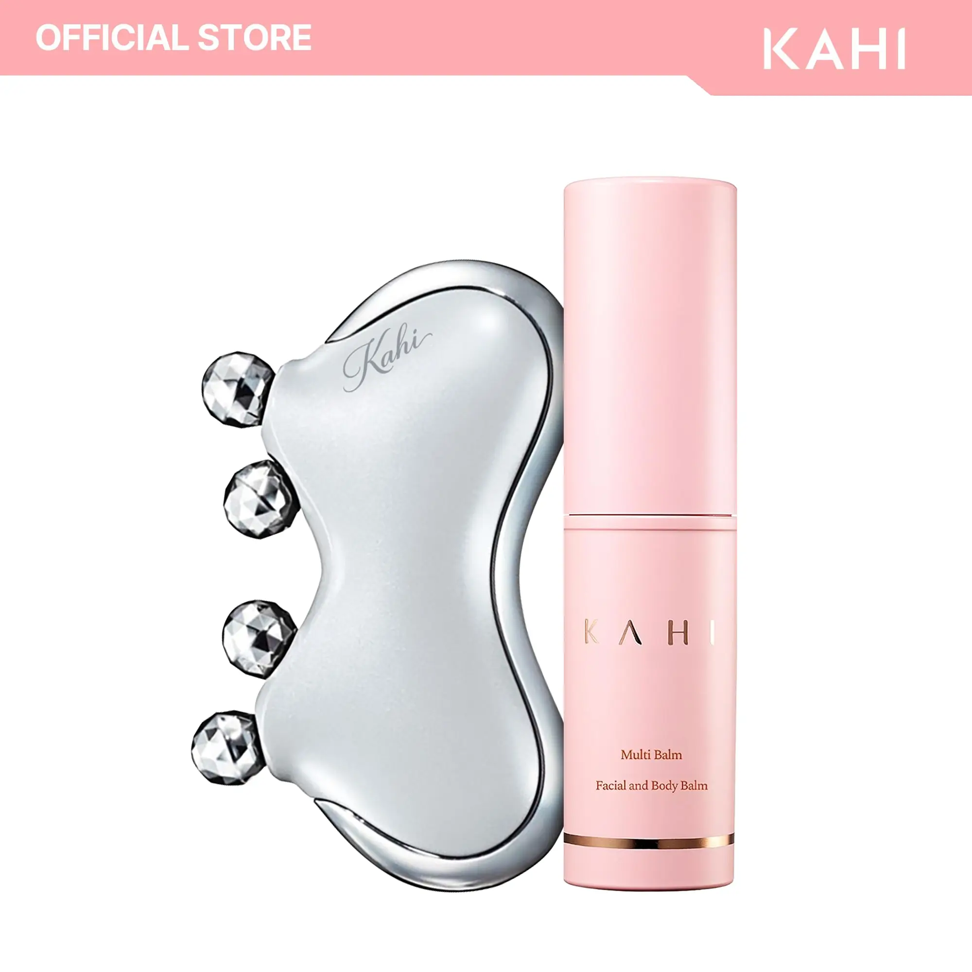 KAHI Skincare Set with CAXA M1 Microcurrent Gua Sha & Hydrating Multi Balm Stick with Salmon Collagen, Anti-Aging & Facial Sculpting, Hydrates